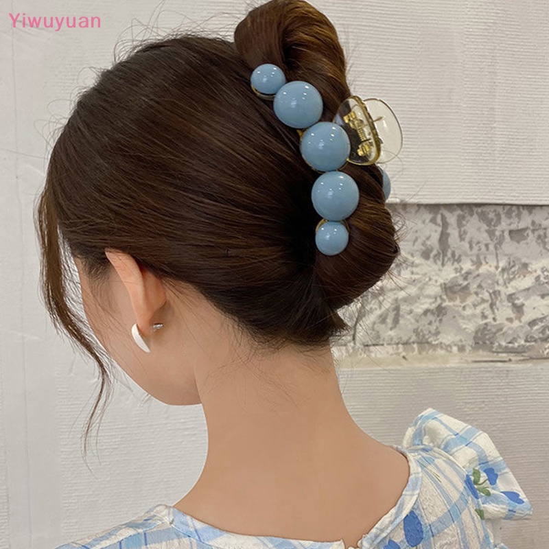 Kẹp Tóc Càng Cua / Cá Mập Bằng Acrylic Đính Ngọc Trai Dễ Thương Phong Cách Hàn Quốc Cho Nữ