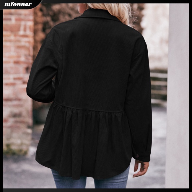 Áo Khoác Nhung Kẻ Tay Dài Màu Trơn Cài Nút Có Túi Dành Cho Nữ