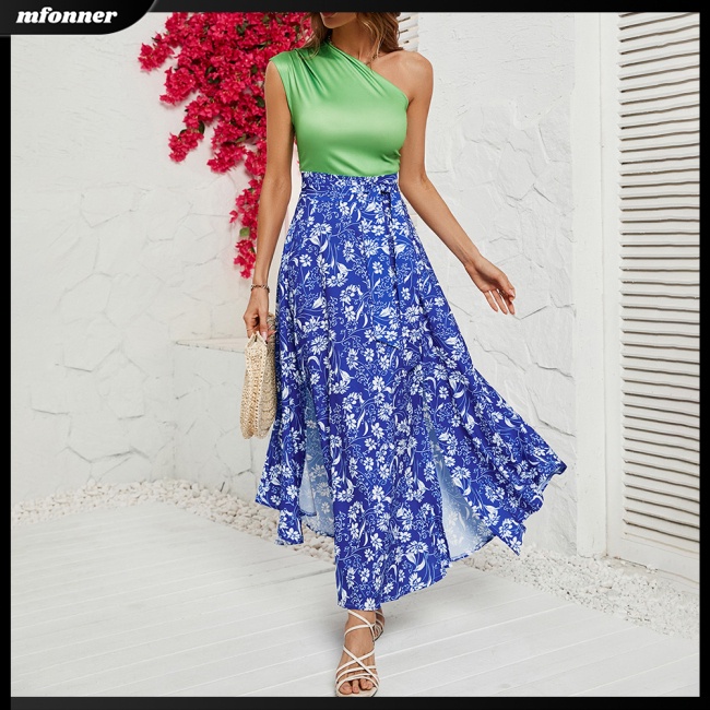 Đầm Dài Không Tay Lưng Cao Xẻ Tà In Họa Tiết Thời Trang Dự Tiệc Cho Nữ