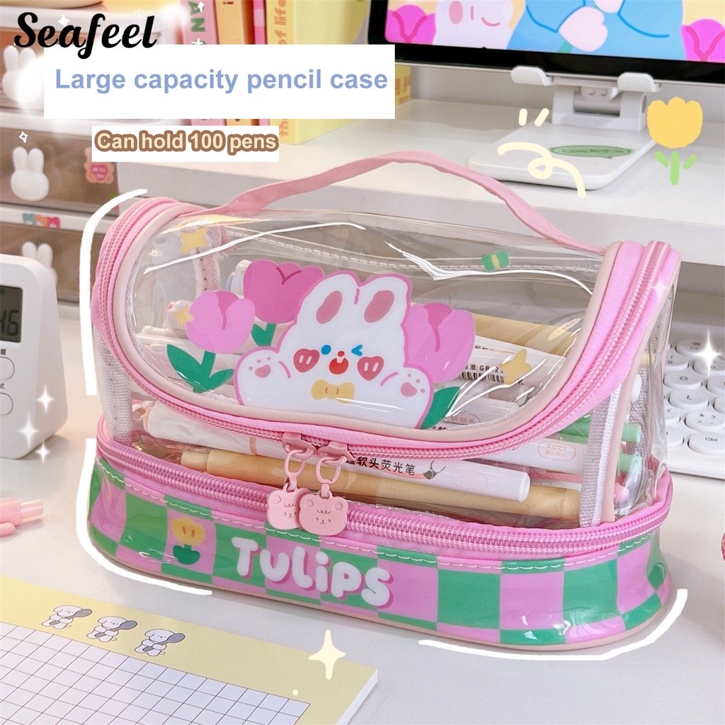 Túi Đựng Bút Bằng PVC Trong Suốt Chống Bụi Sức Chứa Lớn Cho Học Sinh