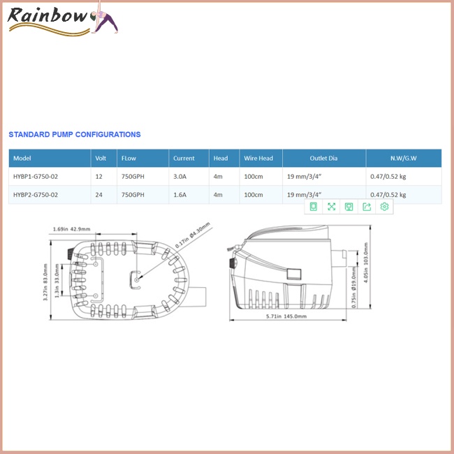 Máy Bơm Nước Tự Động DC 12V 24V 750GPH Cho Tàu Thuyền