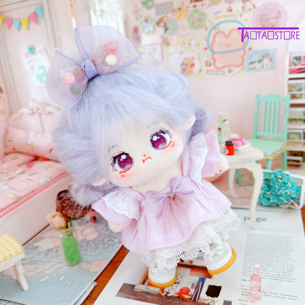 1 Bộ Quần Áo Búp Bê 20cm Bằng Cotton Viền Ren Màu Trơn Dễ Thương