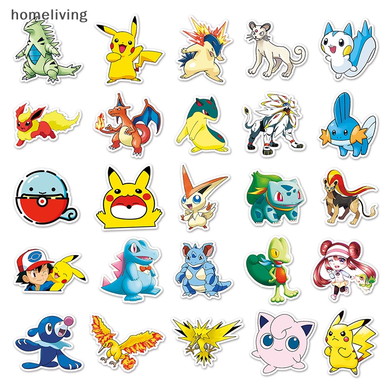 Bộ 50 Miếng Dán Họa Tiết Hoạt Hình Pokemon DIY Trang Trí Vali / Laptop / Va Li Cho Bé