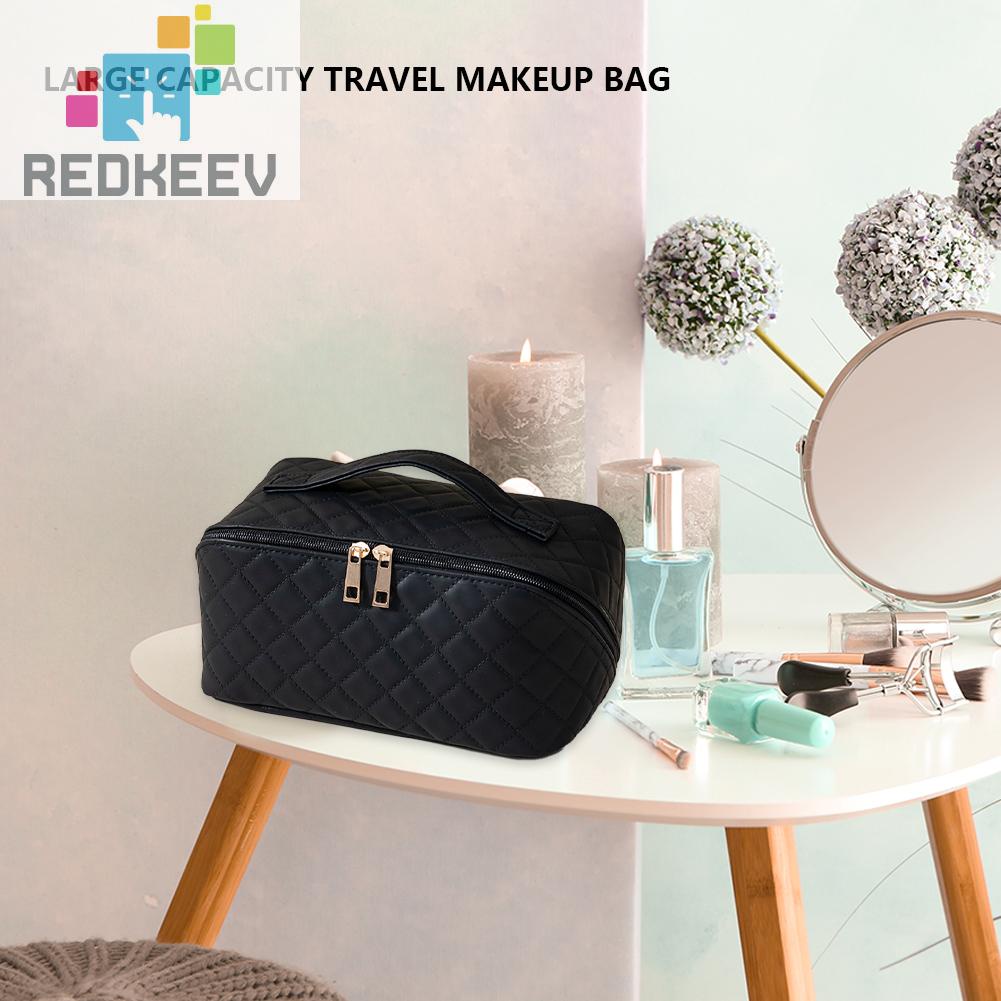 Túi Đựng Mỹ Phẩm Bằng Da PU Sức Chứa Lớn Họa Tiết Kẻ Sọc Thời Trang Mùa Hè Cho