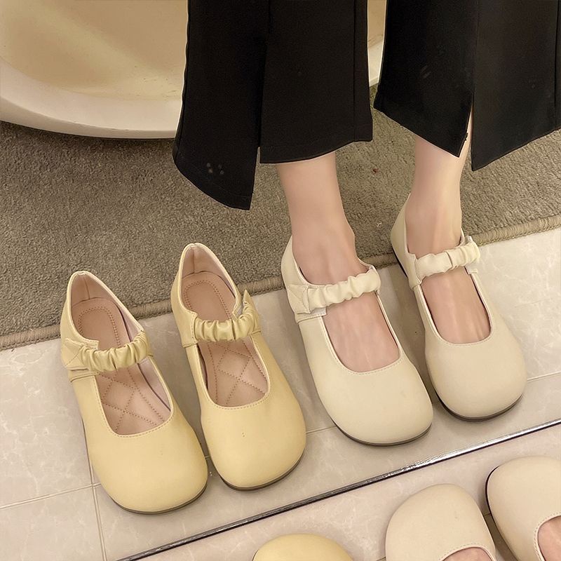Giày Lười Da Đế Bằng Phong Cách Mary Jane Cho Nữ