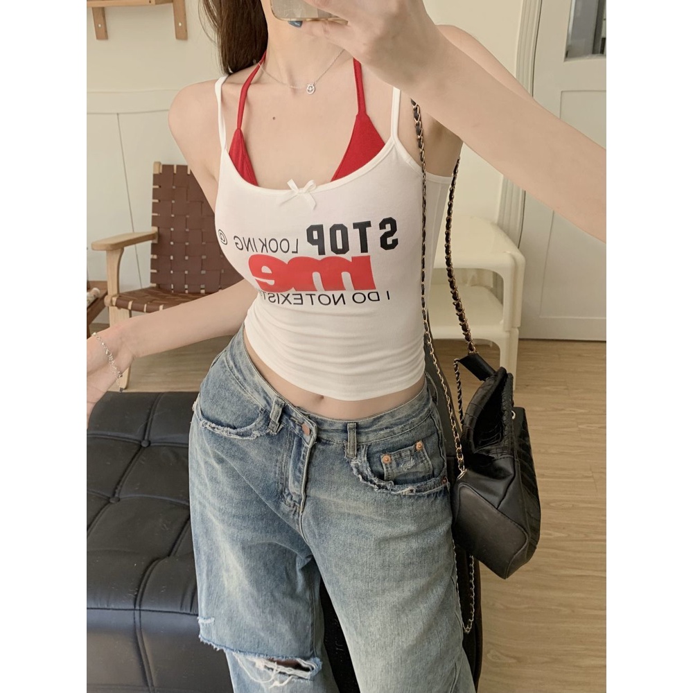 Sodazzz Áo Hai Dây In Chữ Phong Cách Mới Mùa Hè Cho Nữ