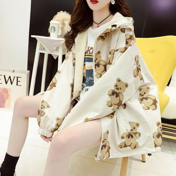 Áo Khoác Hai Mặt In Hình Gấu Phong Cách Hàn Quốc Thời Trang Xuân Thu Cho Nữ