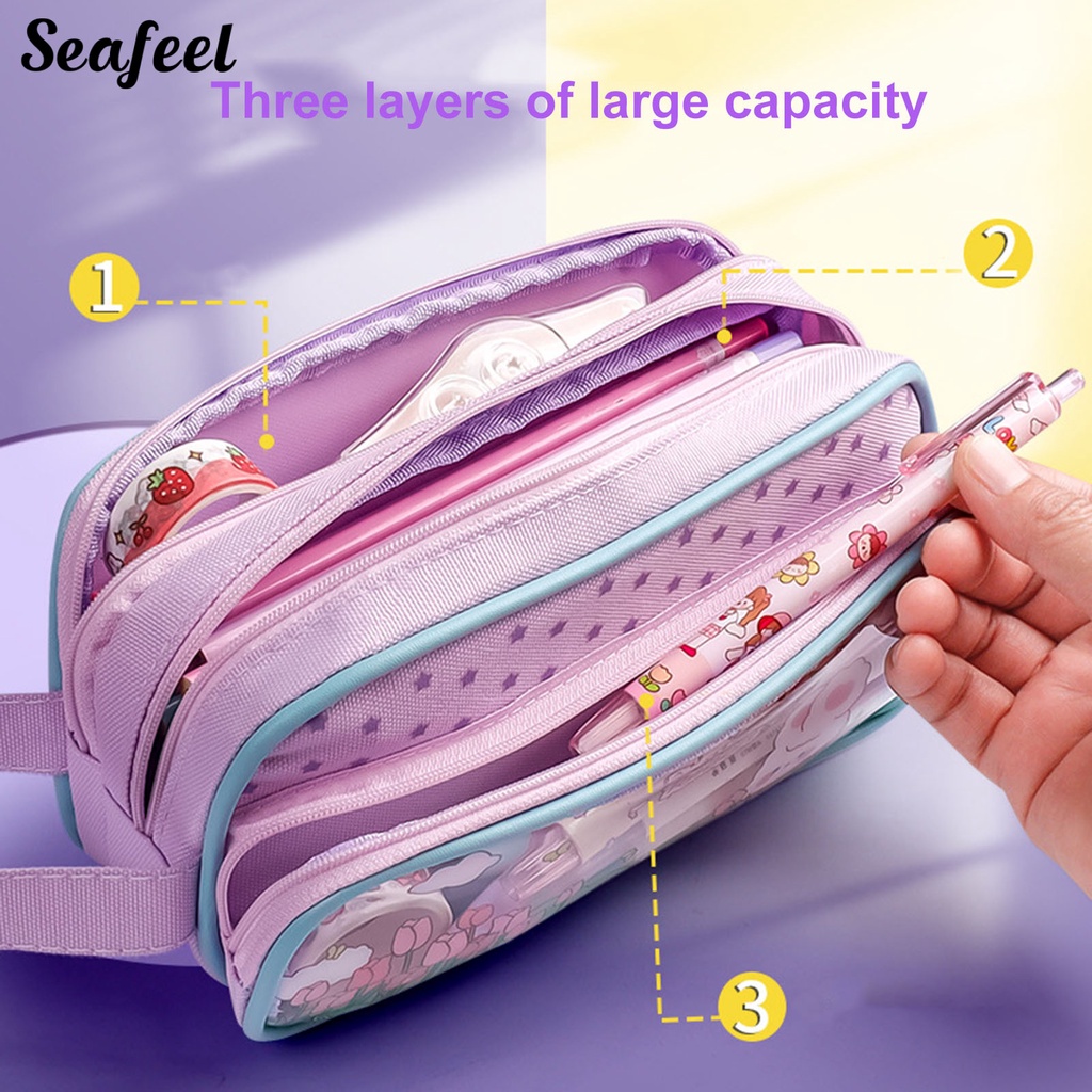 Túi Đựng Bút 3 Ngăn Sức Chứa Lớn Nhỏ Gọn Đơn Giản