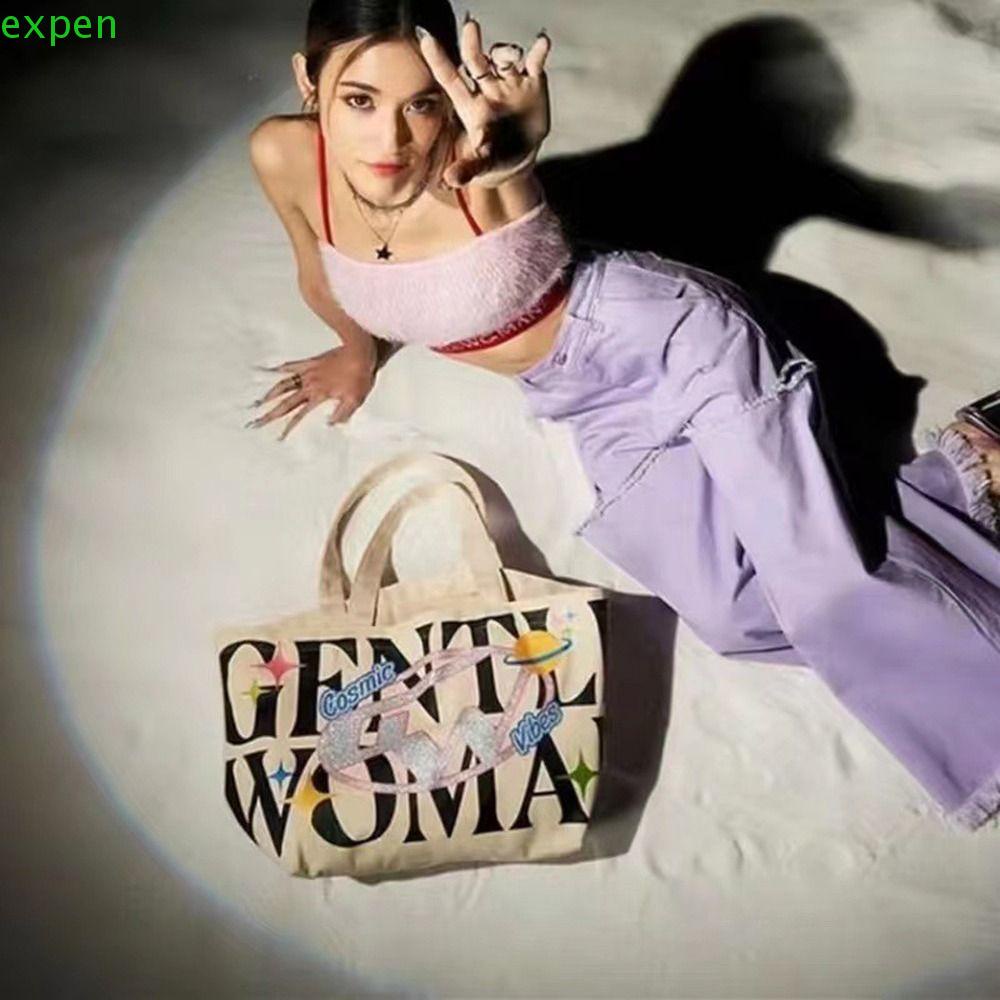 EXPEN Túi Xách Vải Canvas In Chữ Thời Trang Tiện Dụng Cho Nữ