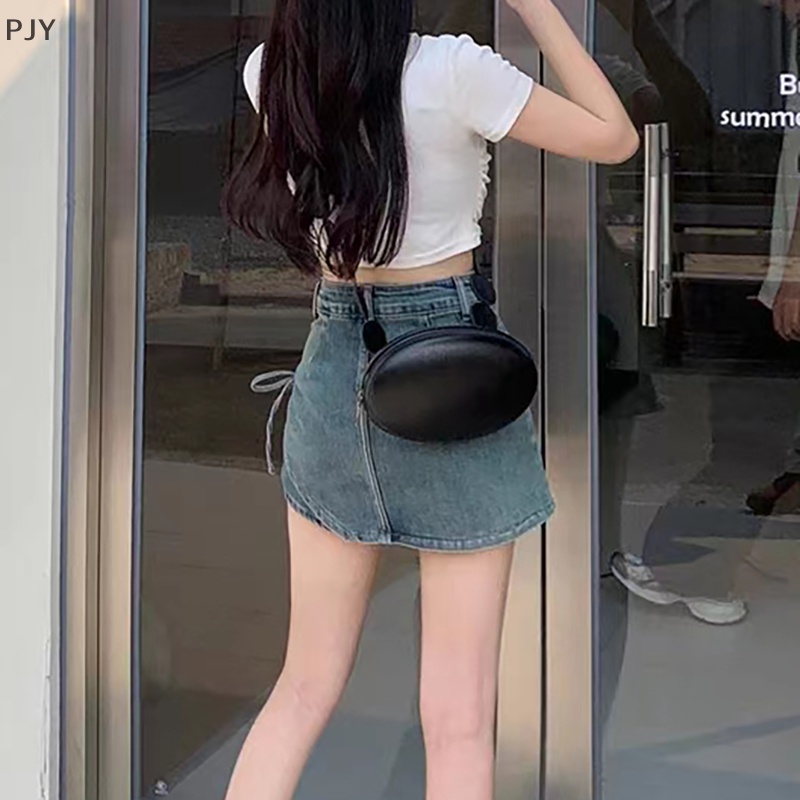 Chân váy jean Chữ A Lưng Cao Phối Dây Rút Thời Trang Cho Nữ