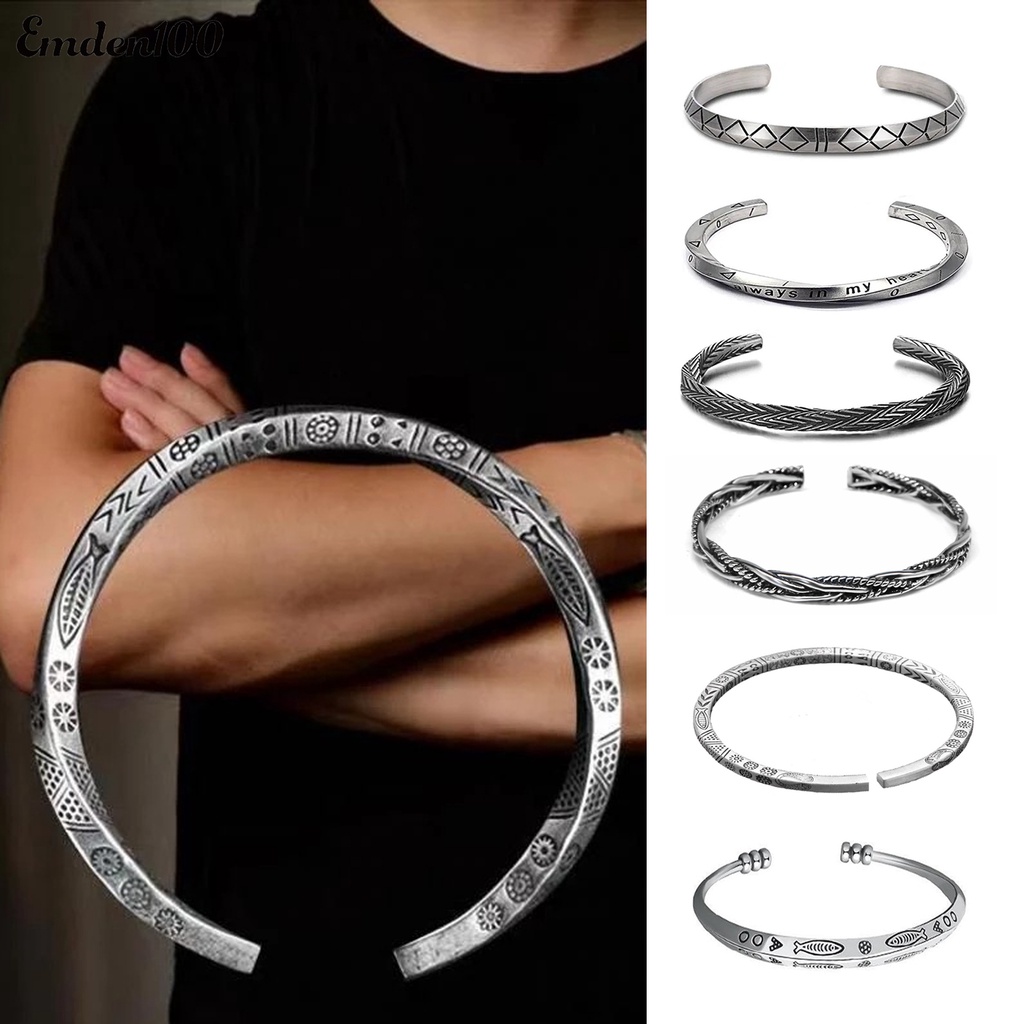 Vòng Đeo Tay Dạng Hở Màu Sắc Bạc Phong Cách Boho Thời Trang Cho Nam