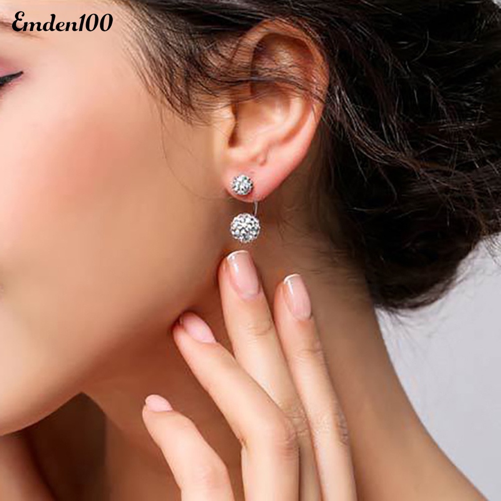 Đôi Khuyên Tai Đính Đá Hình Quả Cầu Thời Trang Cho Nữ