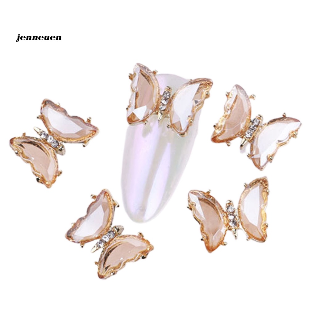 Set 5 Móng Tay Giả Hình Bướm 3D Đính Đá Zircon Sang Trọng Cho Nữ