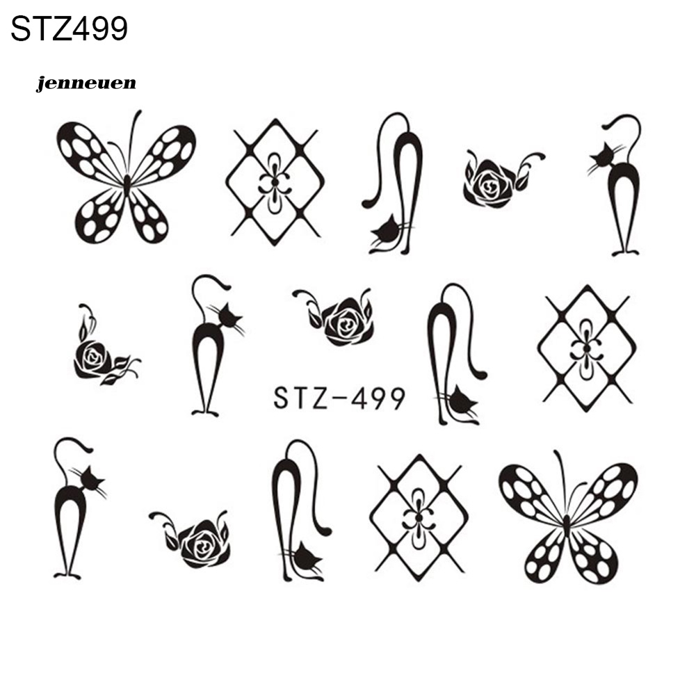 Miếng Dán Trang Trí Móng Tay Họa Tiết Hoa Màu Đen DIY