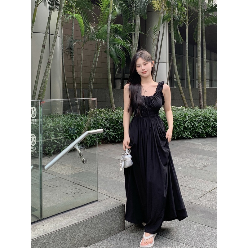 Đầm Dây Rút Xếp Ly Cổ Chữ U Thời Trang Mùa Hè Mới Dành Cho Nữ