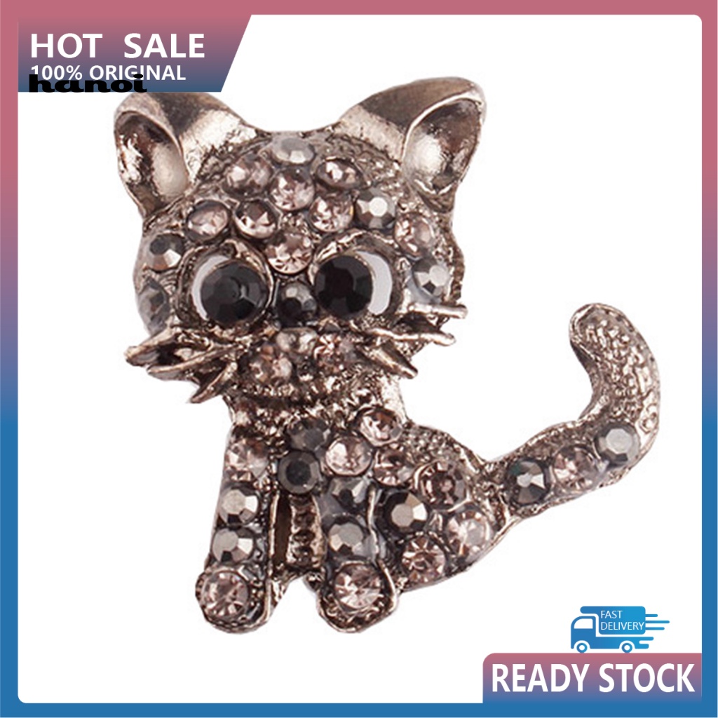 Ghim Cài Áo Hình Mèo Đính Đá Nhân Tạo Thời Trang