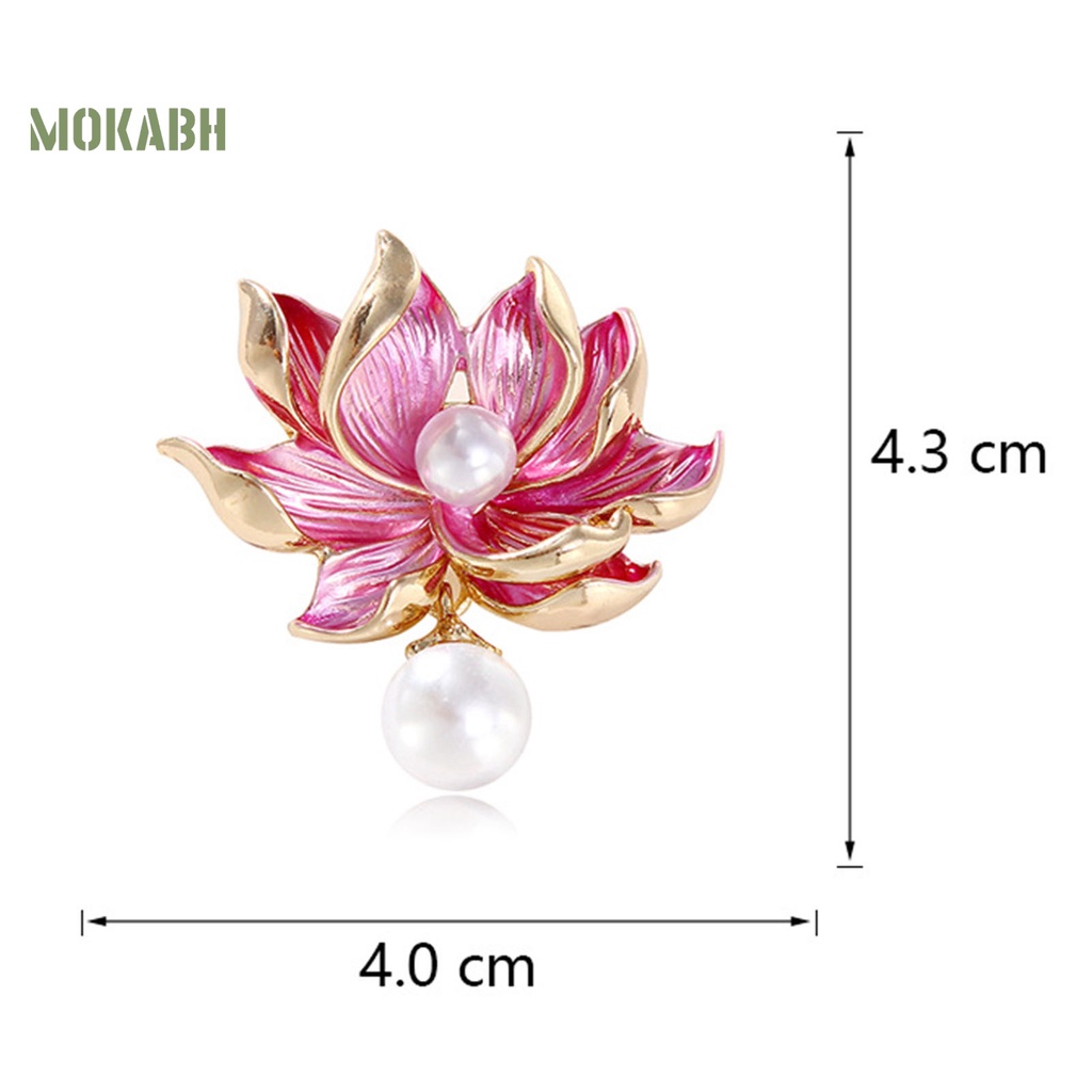 Ghim Cài Áo Hình Hoa Sen Đính Ngọc Trai Nhân Tạo Màu Tương Phản Sang Trọng