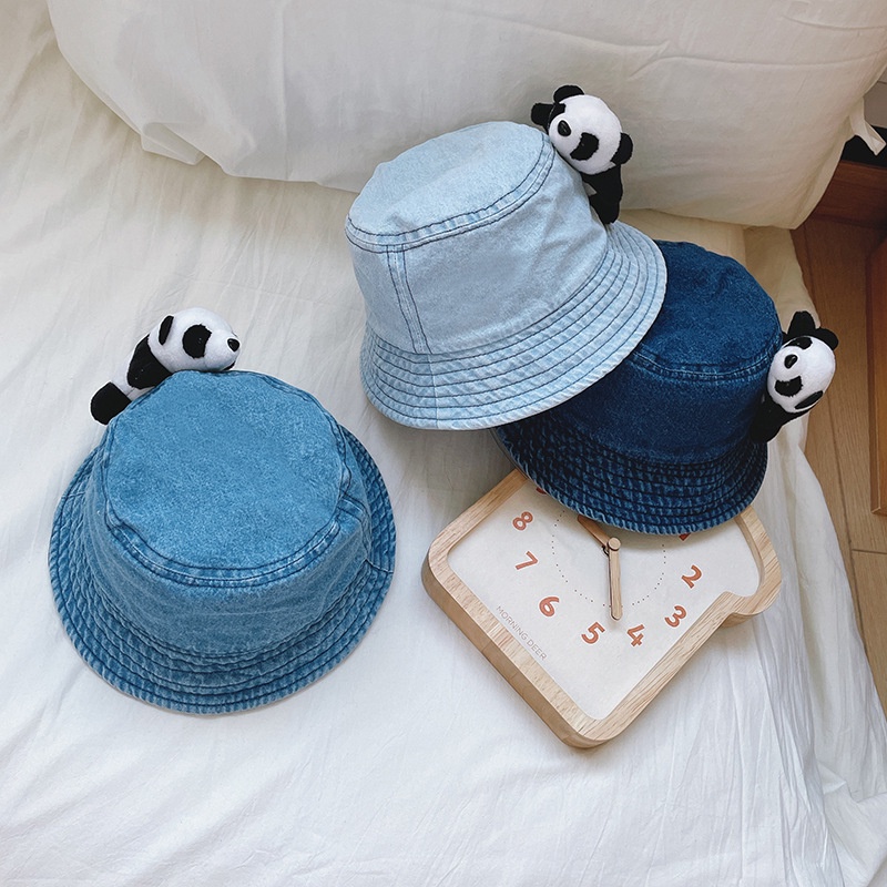 Nón Bucket Denim Hình Gấu Trúc 3D Dễ Thương Cho Bé