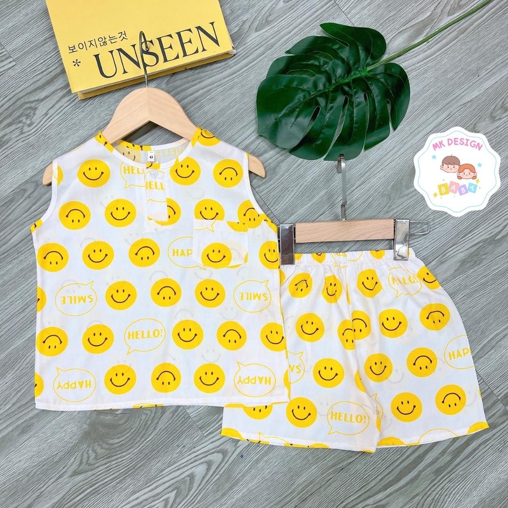 Bộ lanh bé trai sát nách, đồ bộ bé trai vải tole loại 1 size 7-35kg