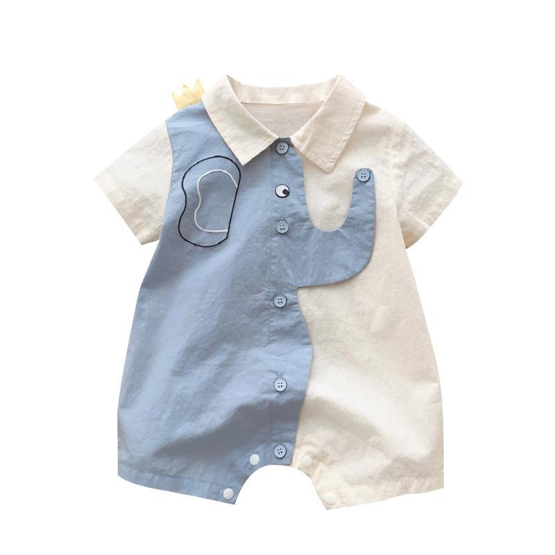 Áo Liền Quần Tay Ngắn Thoáng Khí In Hình Chú Voi Dễ Thương Thời Trang Mùa Hè Cho Bé Trai