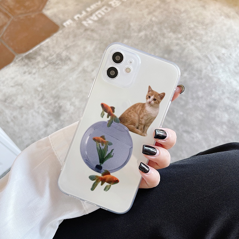 Ốp Điện Thoại tpu Trong Suốt Hình Mèo Cho Iphone 8 xr plus se 6 12 mini 14pro max 12 14 xsm 14pro 11 X pro 14plus 13 mini 7 se max 13