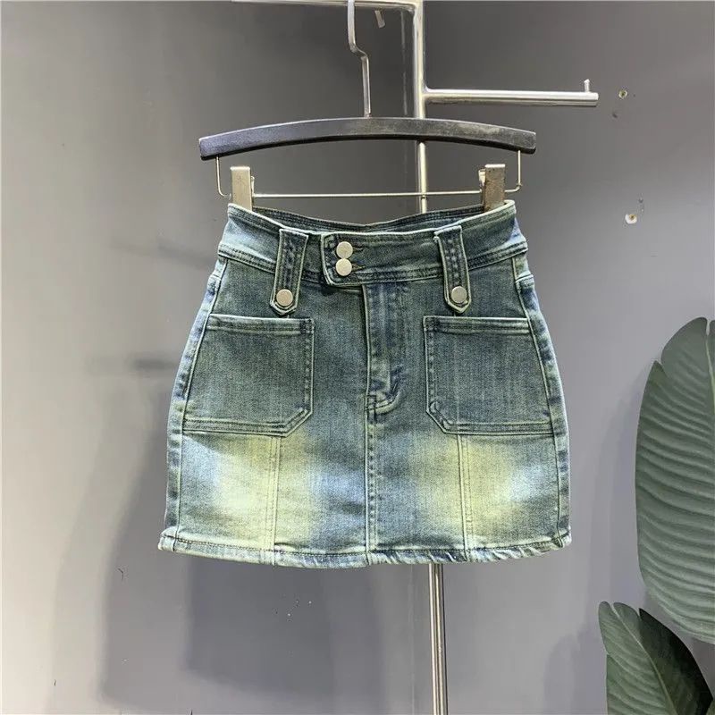 Chân Váy Denim Chữ A Lưng Cao Phong Cách Retro Thời Trang Cho Nữ