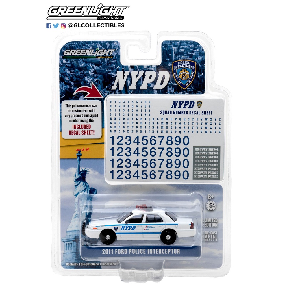 Xe Cảnh Sát Ford Crown Victoria NYPD (NYPD) 2011 Có Đèn Xanh Lá Và Số Decal 1: 64