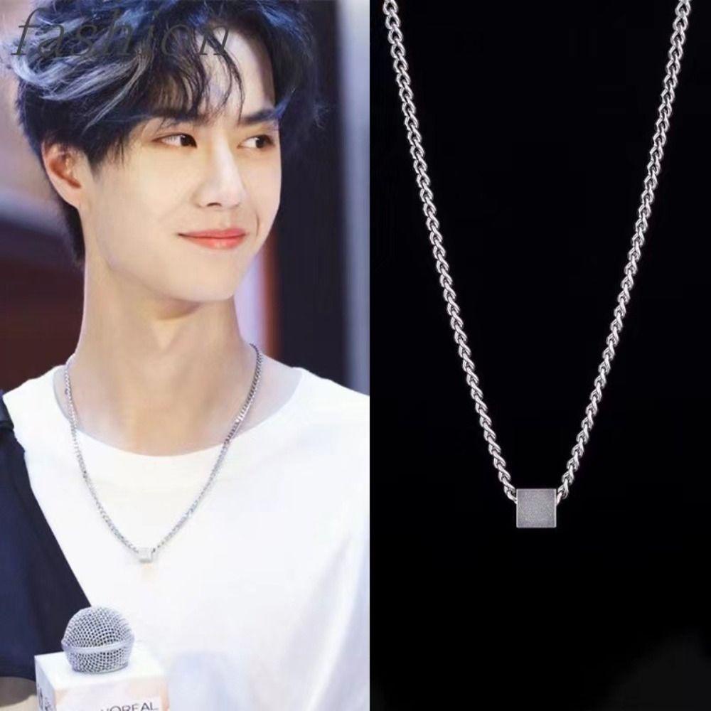 Mxfashionestore Vòng Cổ choker Bằng Thép Titan Mặt Khối Lập Phương Hình Vuông Phong Cách Đường Phố Hàn Quốc Thời Trang Cho Nam