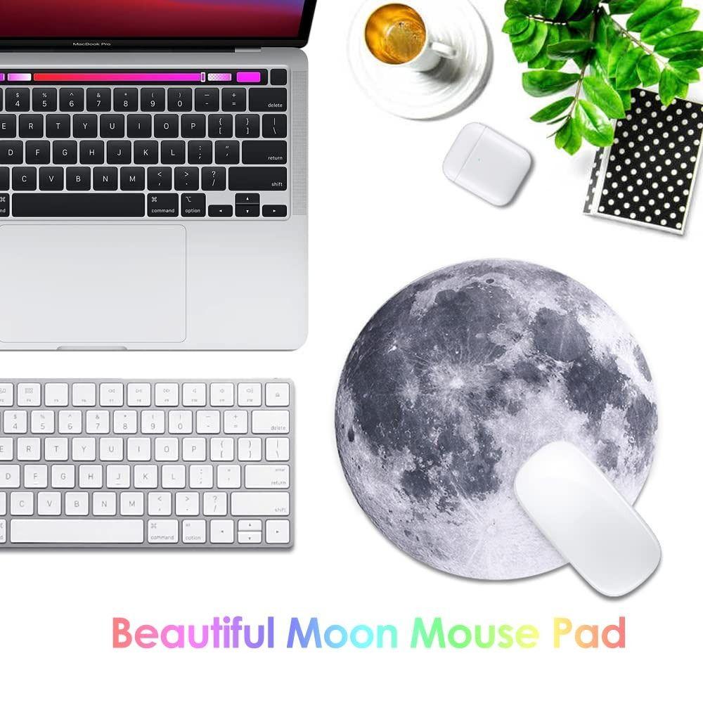 Tấm Lót Chuột Hình Tròn Chống Trượt Hình Mặt Trăng Màu Xám Dễ Thương