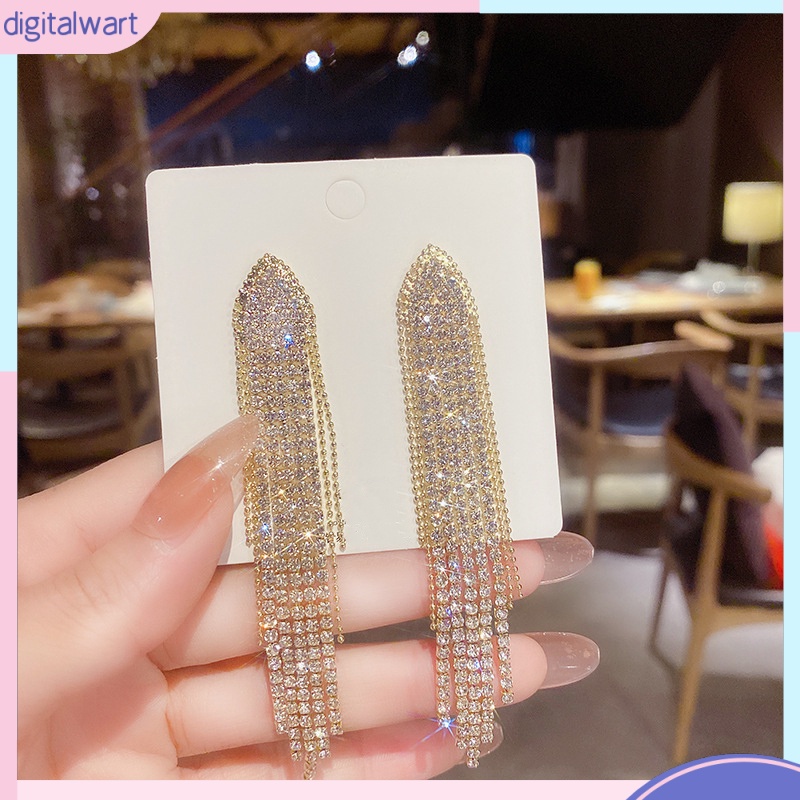 1 Đôi Bông Tai Tua Rua Đính Đá Lấp Lánh Dễ Phối Đồ Thời Trang Cho Nữ