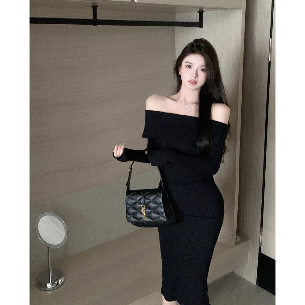 Đầm Midi Một Mảnh Ôm Dáng Hở Một Bên Vai Gợi Cảm Cho Nữ