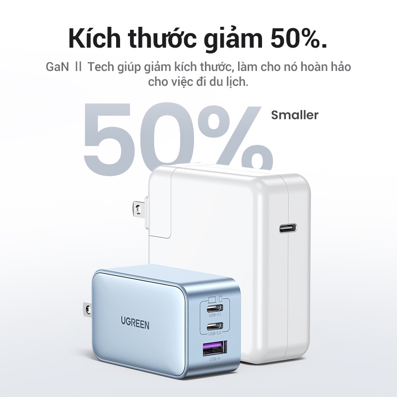 GaN UGREEN Q Pai Sạc nhanh USB-A USB-C GaN 65W  thích hợp  X 12 13 14 Pro Max/ Samsung S22 S23/ Xiaomi 13 HaiBunSt