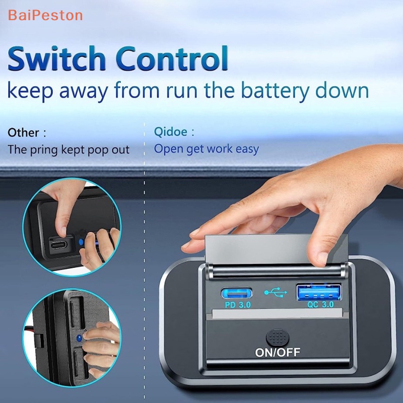 Ổ Cắm Sạc Nhanh PD Type C Hai Cổng USB 12V / 24V Dành Cho Xe Hơi / Xe Máy / Tàu Thuyền