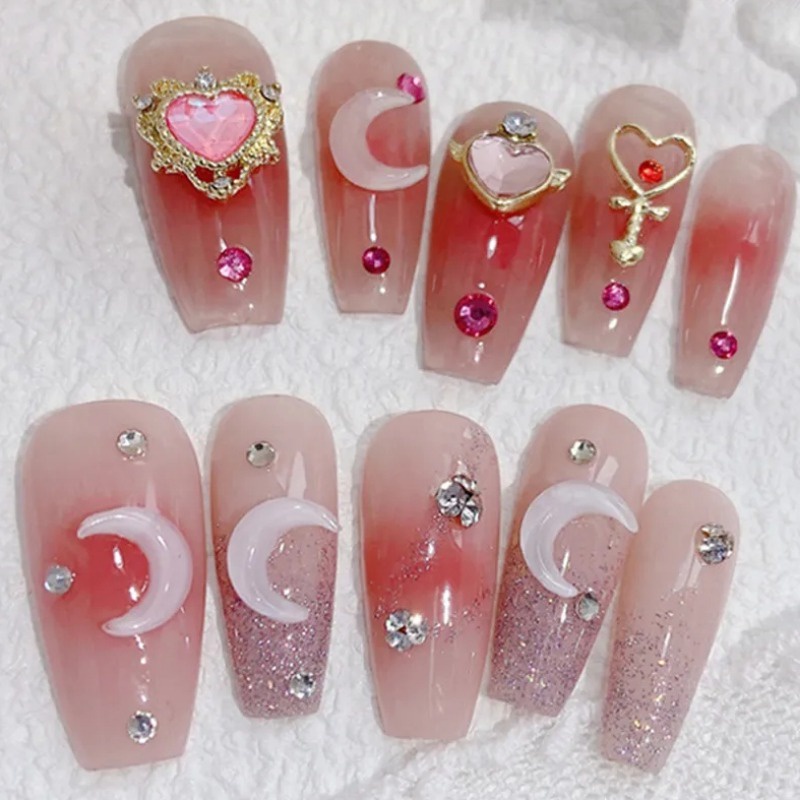 Set 10 / 50 Phụ Kiện Trang Trí Móng Tay Nghệ Thuật Hình Trăng Sao Nhiều Màu Sắc