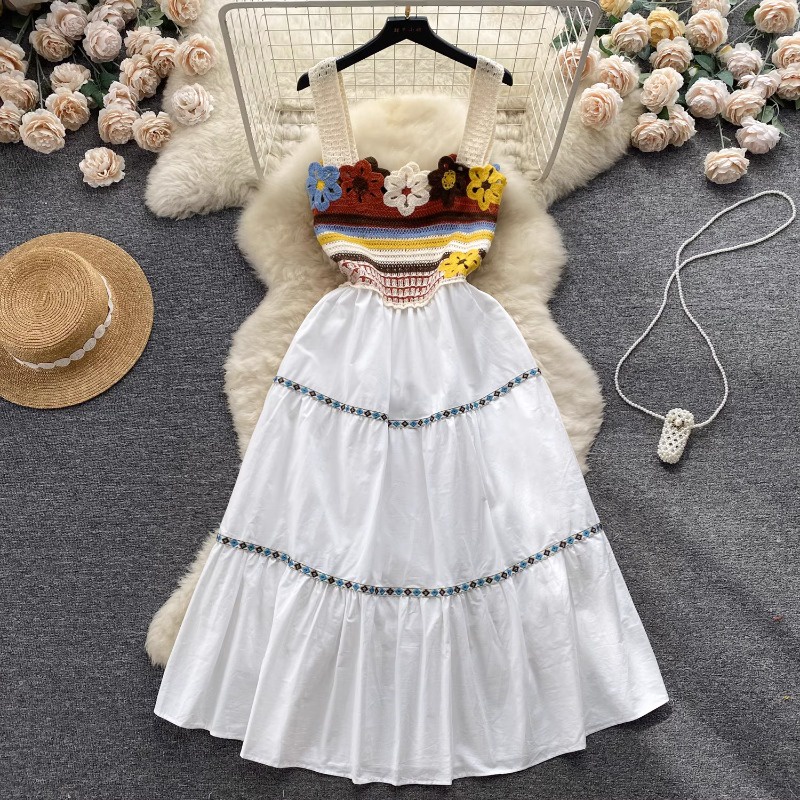 Đầm Chữ A Dệt Kim Dáng Dài Màu Trắng Phong Cách Boho Hàn Quốc Ngọt Ngào Thời Trang Mùa Hè Hàng Mới Dành Cho Bạn