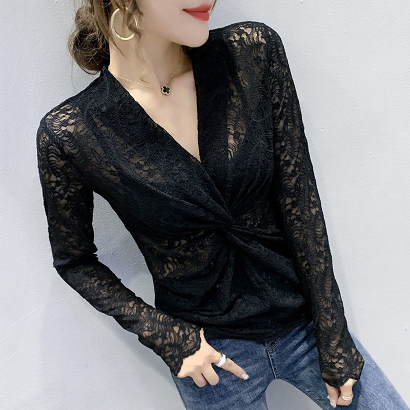 Áo Sơ Mi Tay Dài Cổ Chữ v Xoắn Dây Phong Cách Phương Tây Thời Trang Mùa Thu Cho Nữ