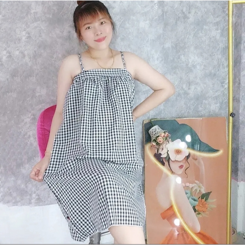 ❌ MẪU HOT❌❌ Đầm caro 2 dây mặc nhà mặc nhà , đồ bộ nữ mặc nhà kute , xinh xắn chipchip90 S656