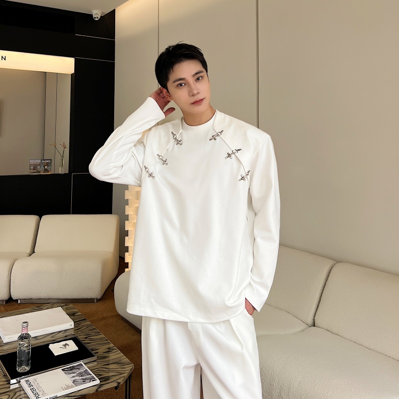 Áo Thun Tay Dài Cổ Tròn Đính Nút Kim Loại Phong Cách Thời Trang Mùa Thu Mới 2023