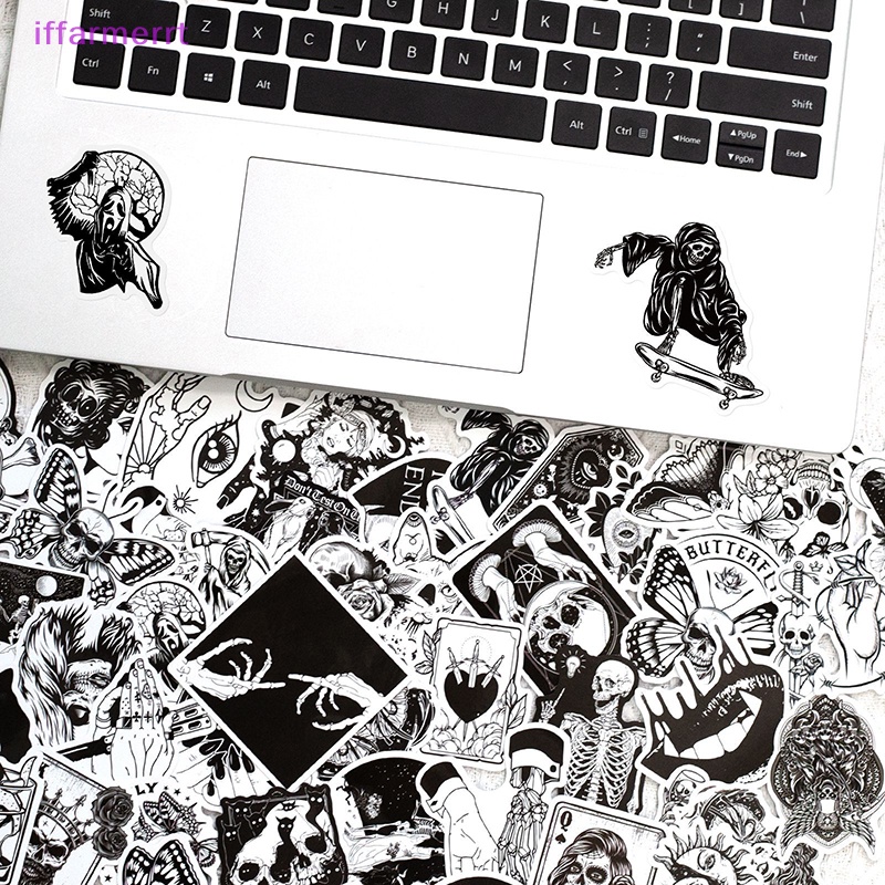 Iffarmerrt 50 cái đen trắng phong cách gothic kinh dị graffiti dán đồ chơi tự làm ván trượt decal vn