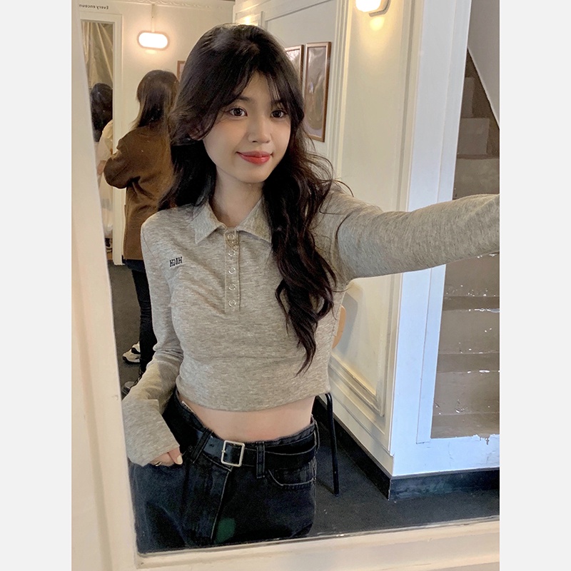 SUXI Áo polo Tay Dài Màu Sắc Thời Trang Mùa Thu