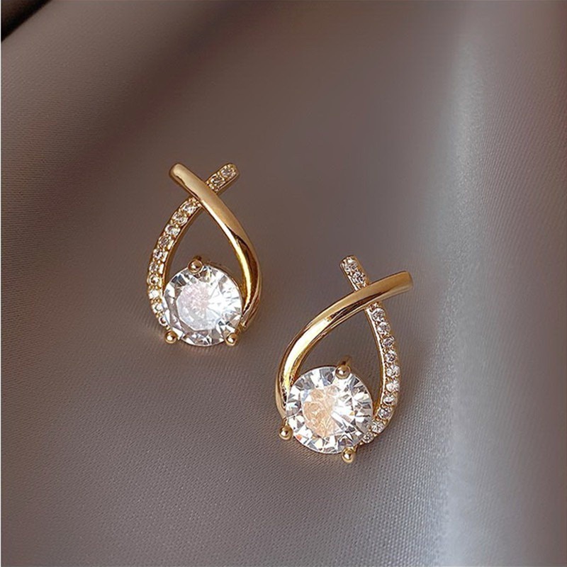 Bông Tai Hình Chữ Thập Đính Đá Zircon Đơn Giản Cho Nữ