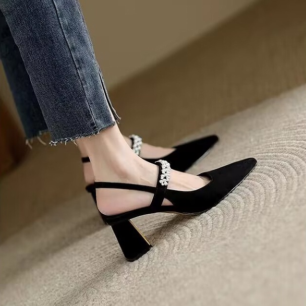 ZTAIXIELUA Giày Cao Gót Mũi Nhọn Đế Dày Quai Quấn Đính Ngọc Trai Thời Trang Mùa Hè Dành Cho Nữ