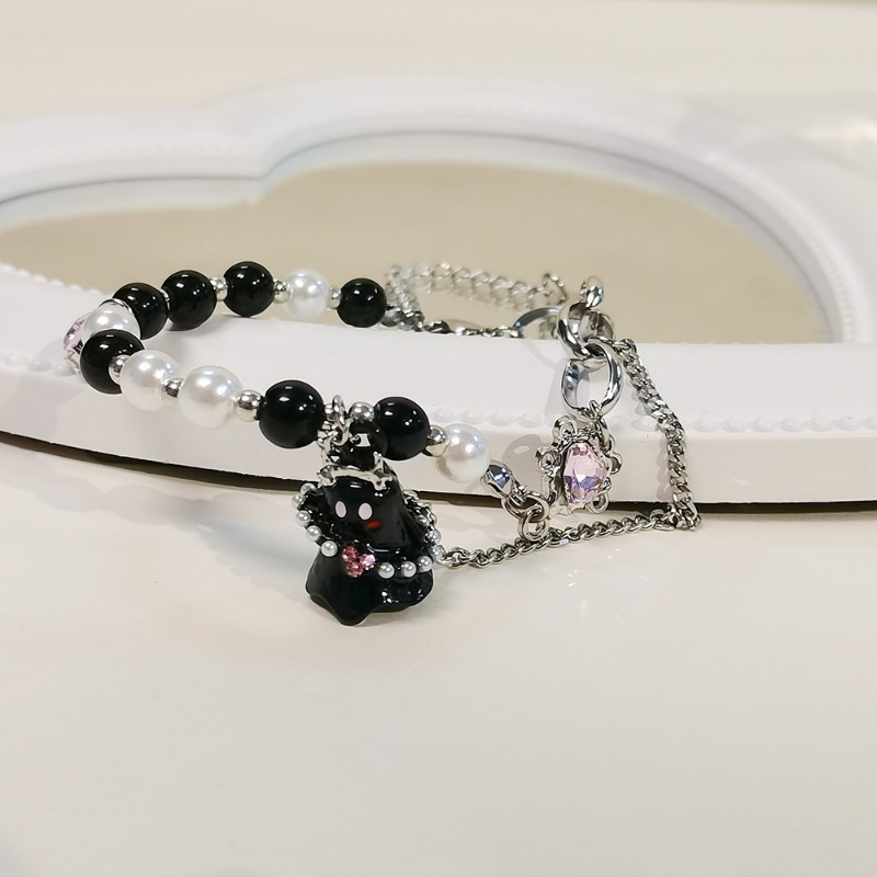 Vòng Tay Chuỗi Hạt Y2K Màu Trắng Đen Đính Hình Ma Dễ Thương Thời Trang Halloween Cho Nam Và Nữ