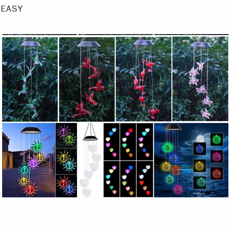 Ea năng lượng mặt trời đầy màu sắc chuông gió hummingbird chống thấm nước windchime solar light vn
