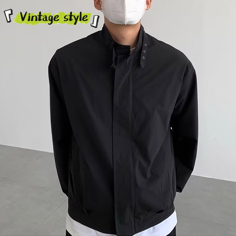 Áo Kiểu Cổ Điển Thiết Kế Trẻ Trung Cá Tính| Thiết kế áo khoác nam sense minimalist loose black jacket cổ đứng nhỏ đơn giản và linh hoạt áo khoác thông thường vải chất lượng cao