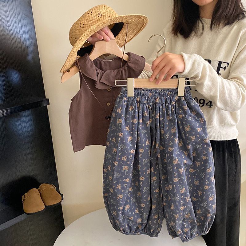 Bộ Áo Thun + Quần Cotton Phong Cách Hàn Quốc Thời Trang Mùa Hè Mới 2023 Dành Cho Bé Gái