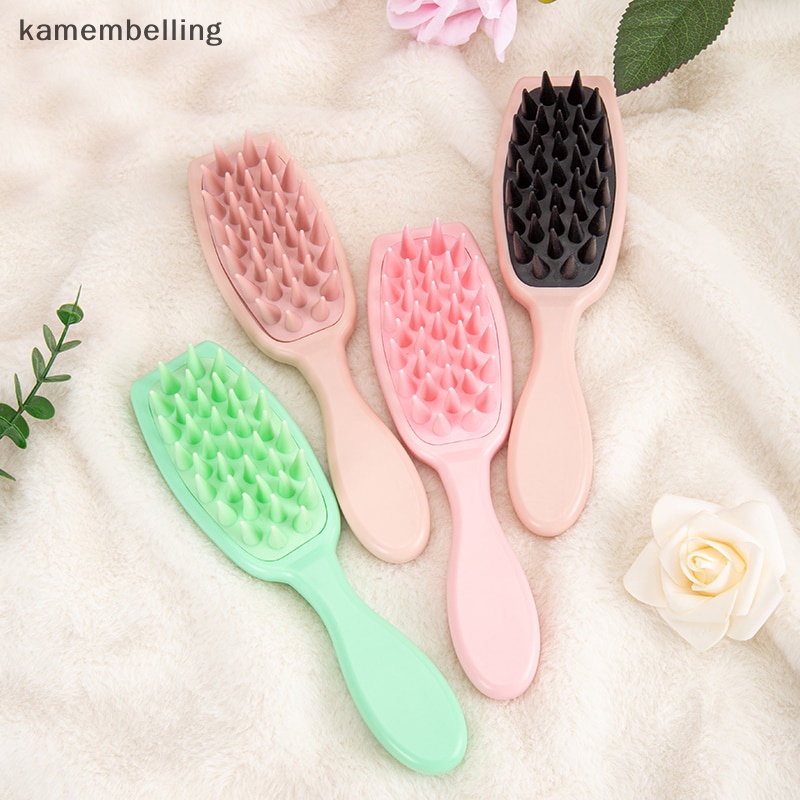 Kamembelling đầu silicon mềm lược massage da đầu tay cầm silicone làm sạch lược gội đầu bàn chải massage cho tiệm rửa đầu en