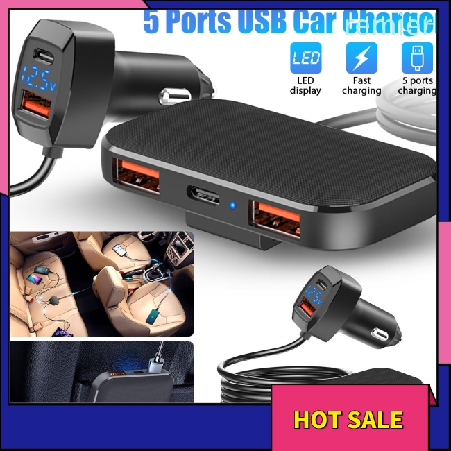 Re 31w usb type c car charger 5-port multi-function fast charging adapter tương thích cho điện thoại di động iphone android