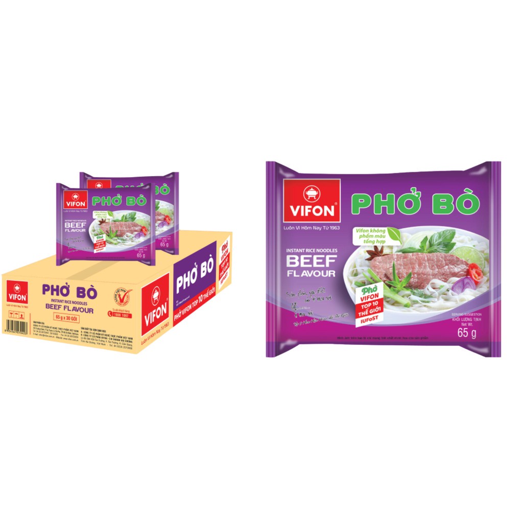 THÙNG 30 GÓI PHỞ BÒ VIFON 65G