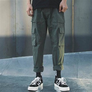 Overalls Men's Loose Large Size plus-Sized plus-Sized Ins Hong Kong Style Fashion Brand Casual Pants Straight Korean Style Men's Student Pants Icq3